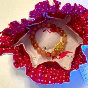 Pink Agate with PI YAO charm bracelet with pouch